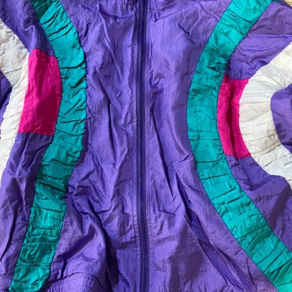 Vintage Jacket 80s Women L Ruffles Purple Costume Party Size Large Second Wind - Picture 5 of 11